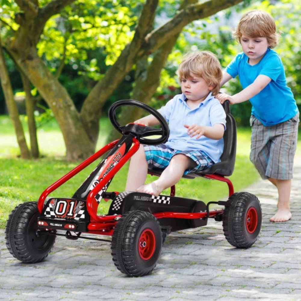 Hivvago 4 Wheel Pedal Powered Ride On with Adjustable Seat-Blue 6