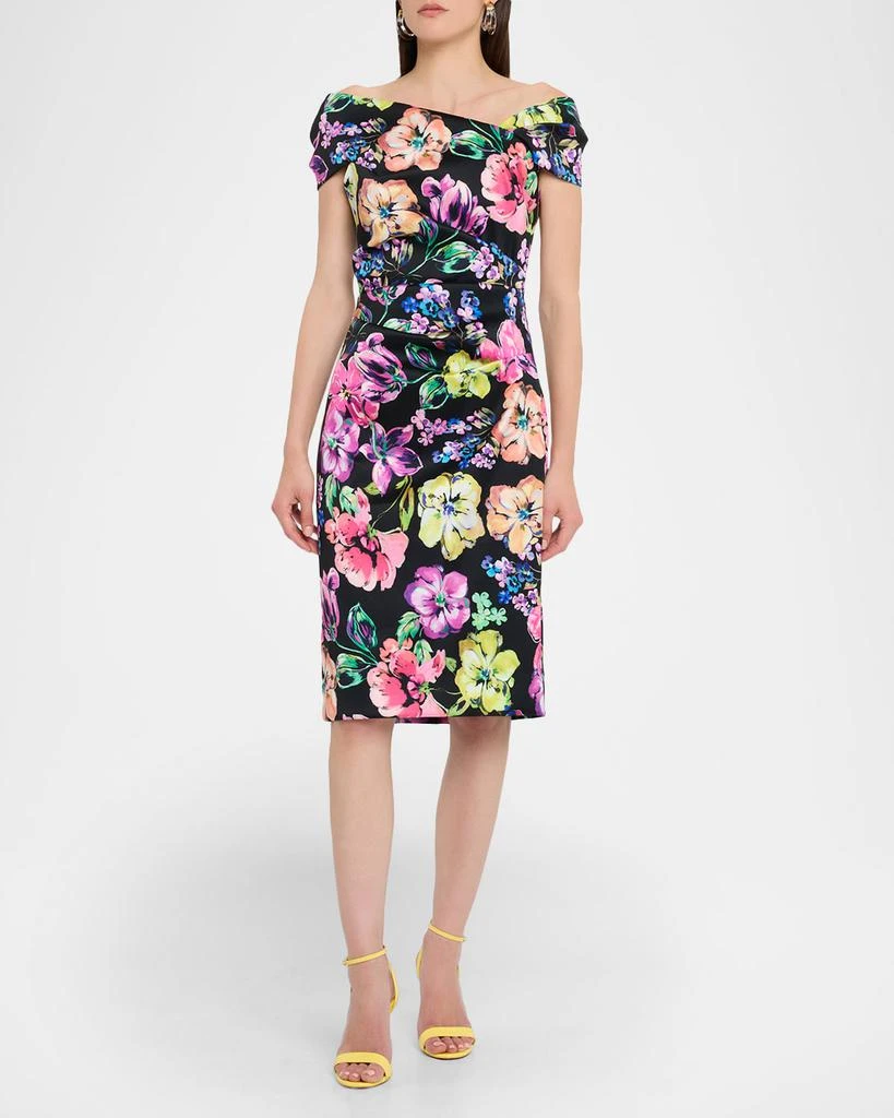 Teri Jon Pleated Floral-Print Stretch Gazar Dress 2