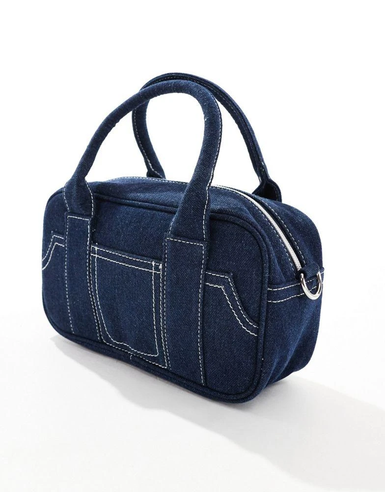 ASOS ASOS DESIGN bowler cross body bag with contrast stitch in navy denim 2