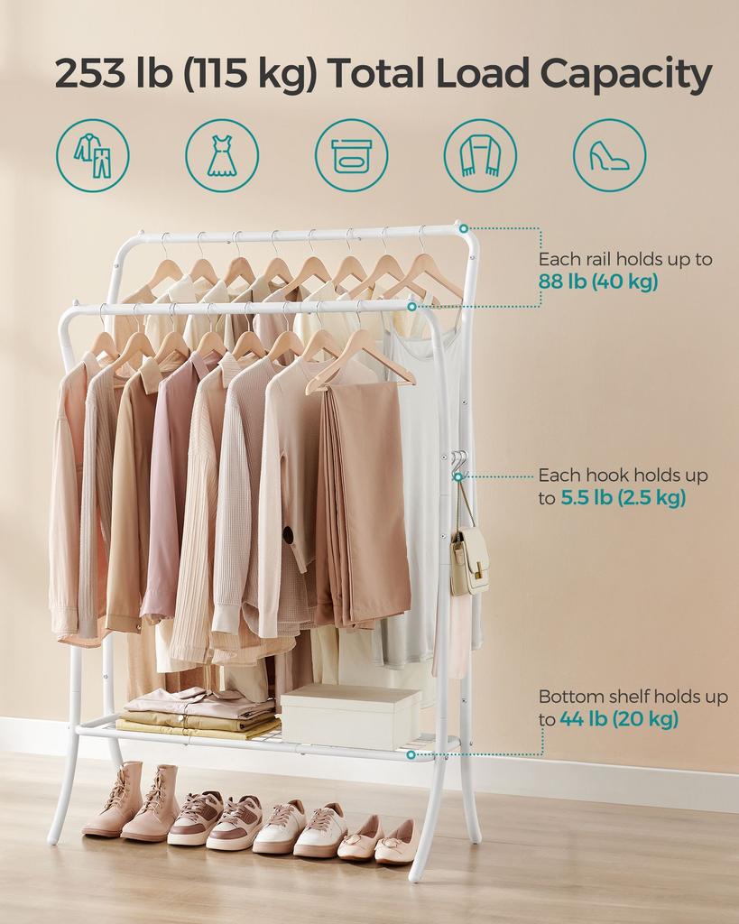 BreeBe Heavy-Duty Double-Rod Clothes Rack Cloud White