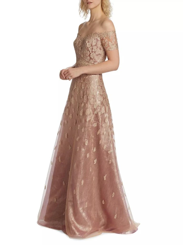 Rene Ruiz Collection Metallic Embellished Off-The-Shoulder Gown 4
