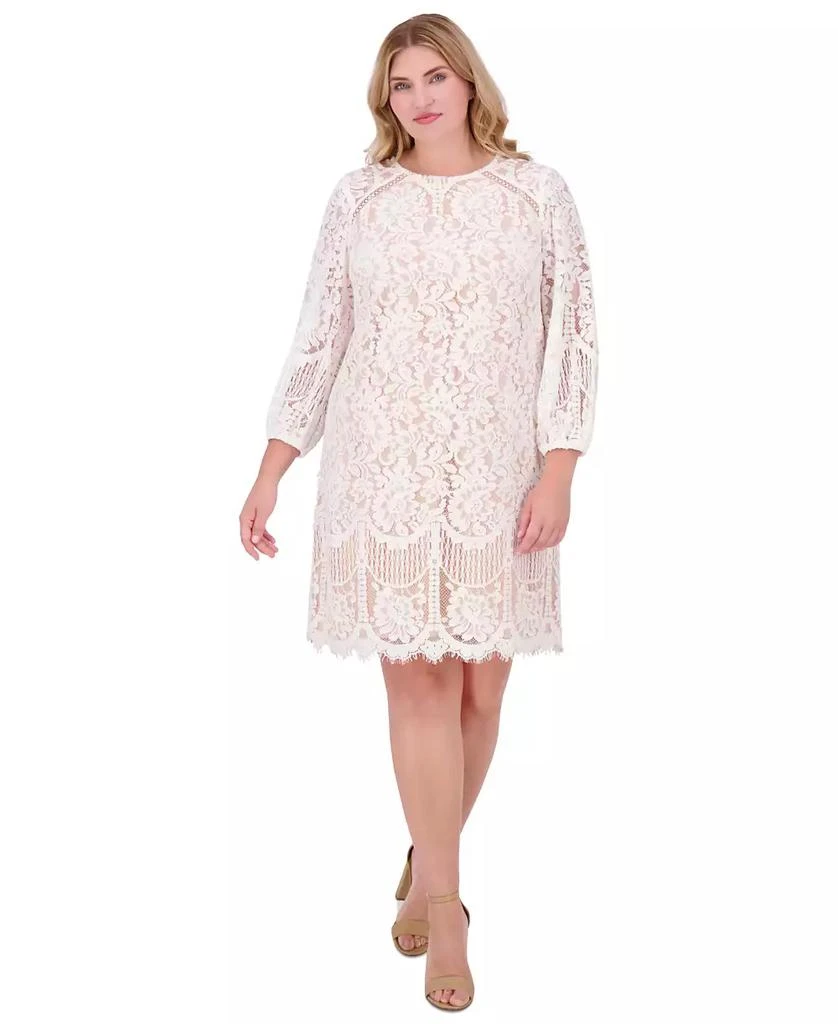 Vince Camuto Plus Size Jewel-Neck Lace Shift Dress 1