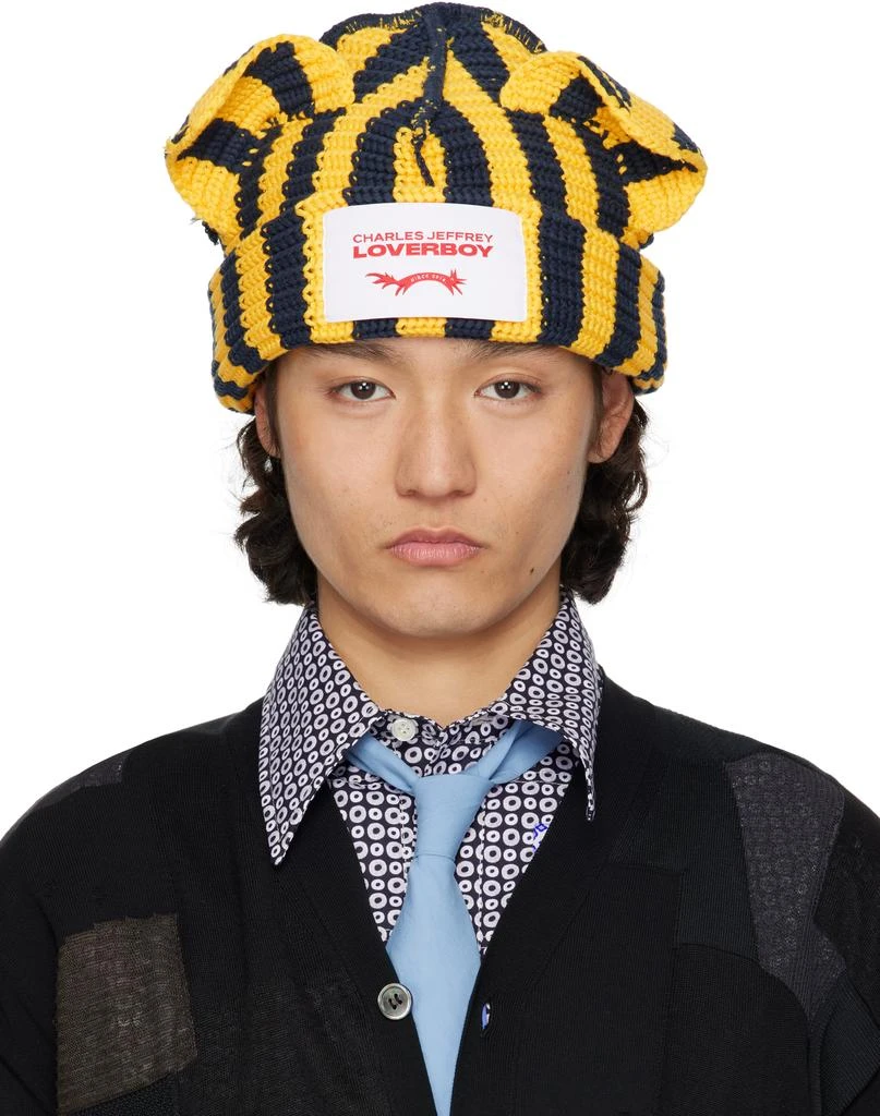 Charles Jeffrey Loverboy Yellow & Navy Chunky Ears Beanie 1