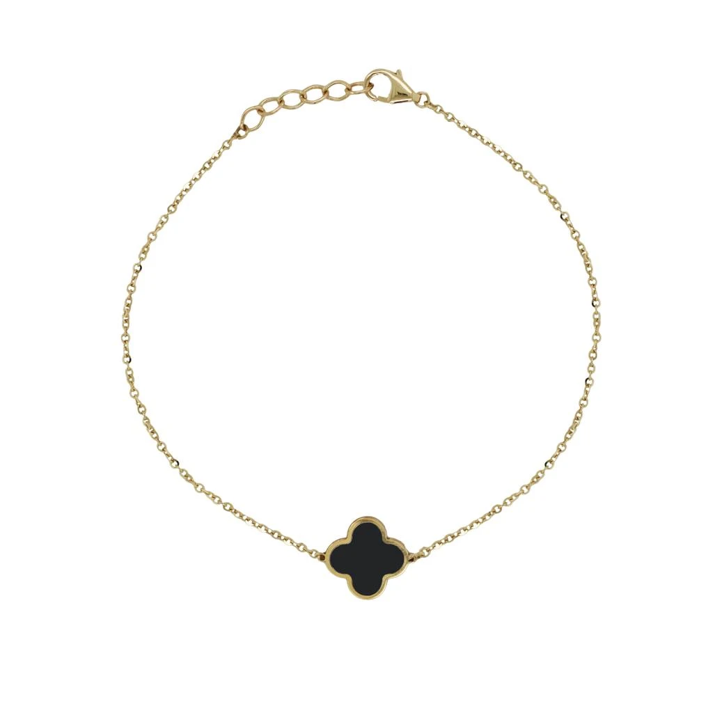 Italian Gold 14K Yellow Gold Single Clover Bracelet - Onyx