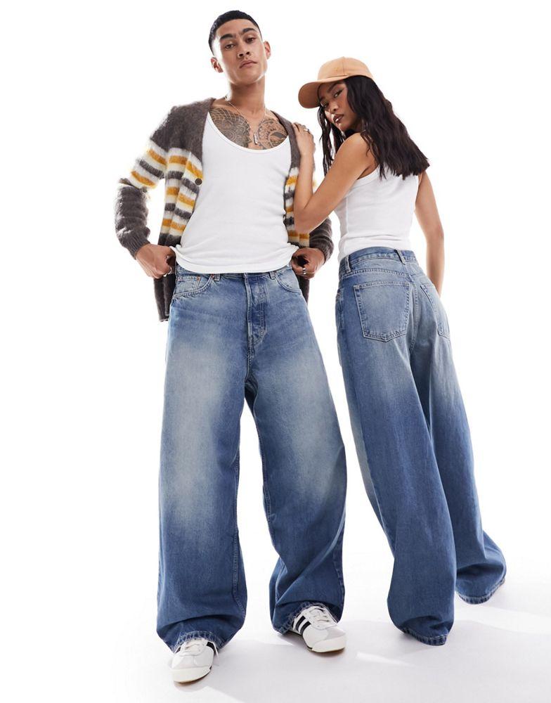 Weekday Weekday Unisex Astro loose fit wide leg jeans in jackpot blue
