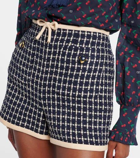 Valentino VLogo checked wool-blend bouclé shorts 4