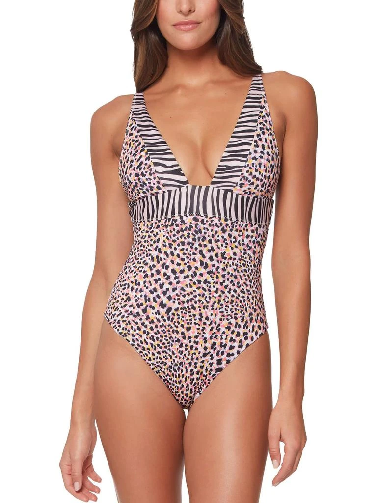 Sanctuary Womens Printed V-Neck One-Piece Swimsuit 1