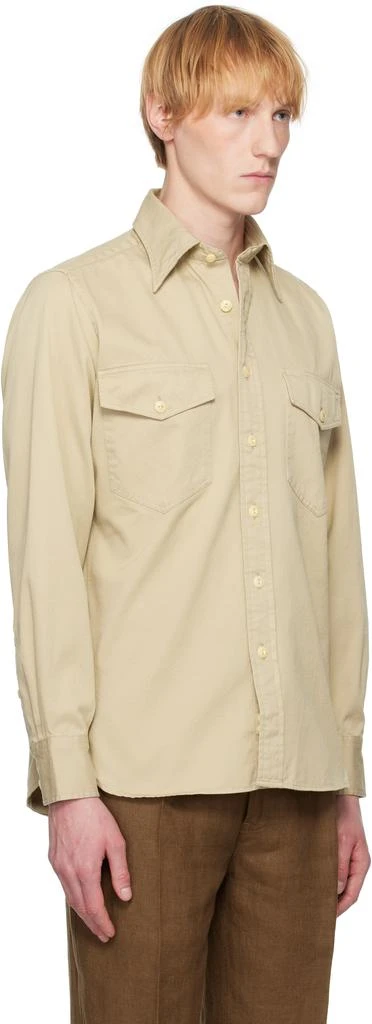 Drake's Beige Stone Cotton Long Point Collar Work Shirt 2