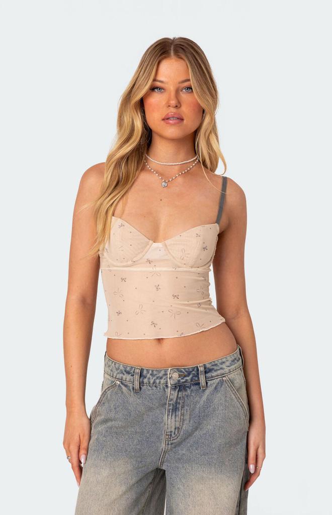 Edikted Nicola Sheer Mesh Printed Bra Top
