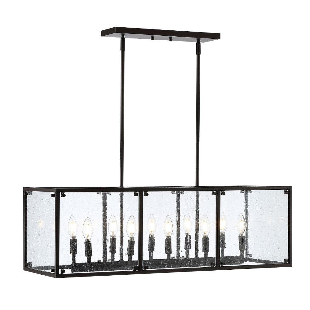 JONATHAN Y Paysan 35" Linear 10-Light Adjustable Iron/Seeded Glass Rustic Farmhouse LED Pendant