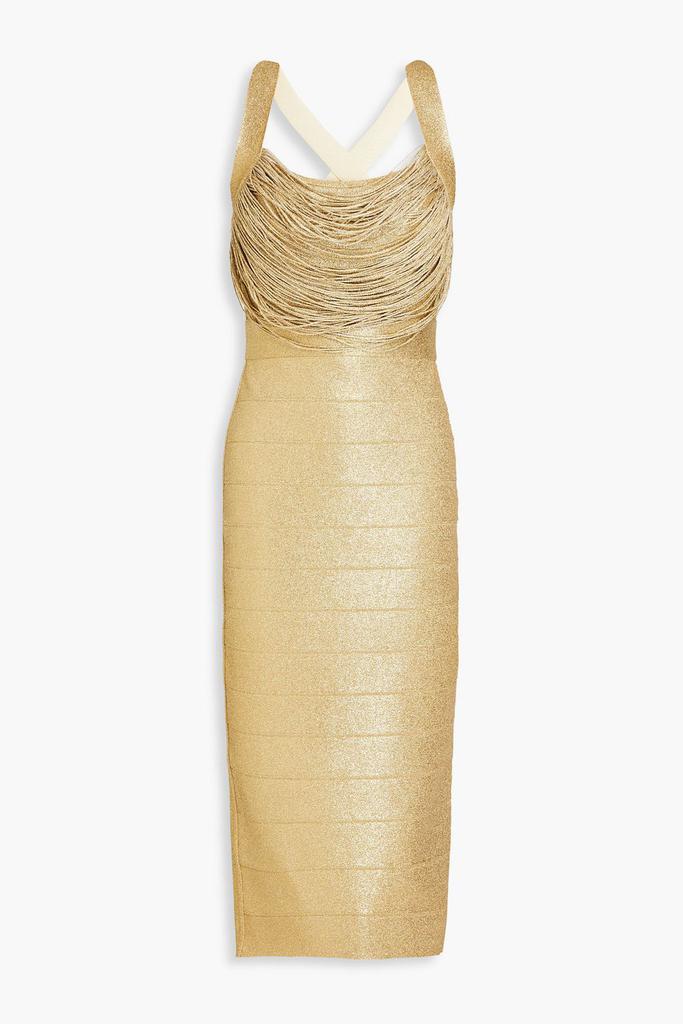 Herve Leger Fringed metallic bandage midi dress