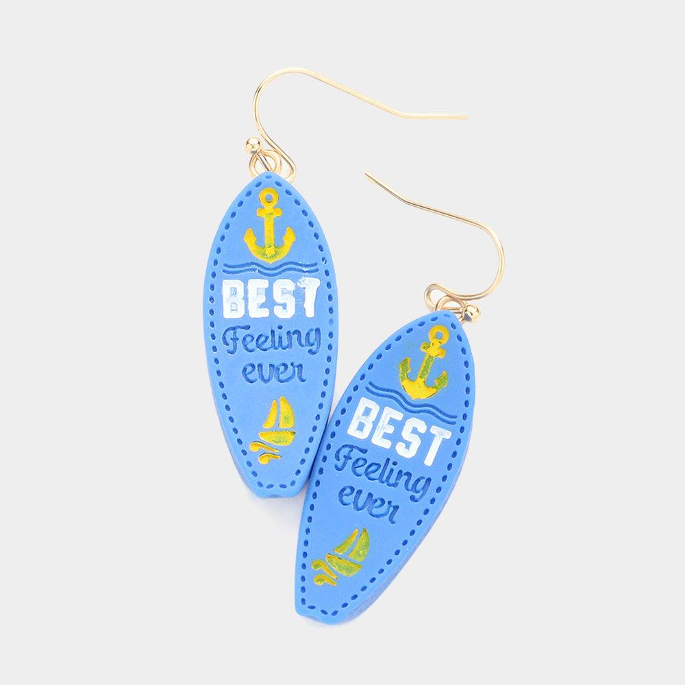 FASHNZFAB Polymer Clay Best Feeling Ever Message Anchor Ship Detailed Surfboard Dangle Earrings