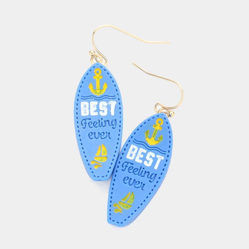 FASHNZFAB Polymer Clay Best Feeling Ever Message Anchor Ship Detailed Surfboard Dangle Earrings 1