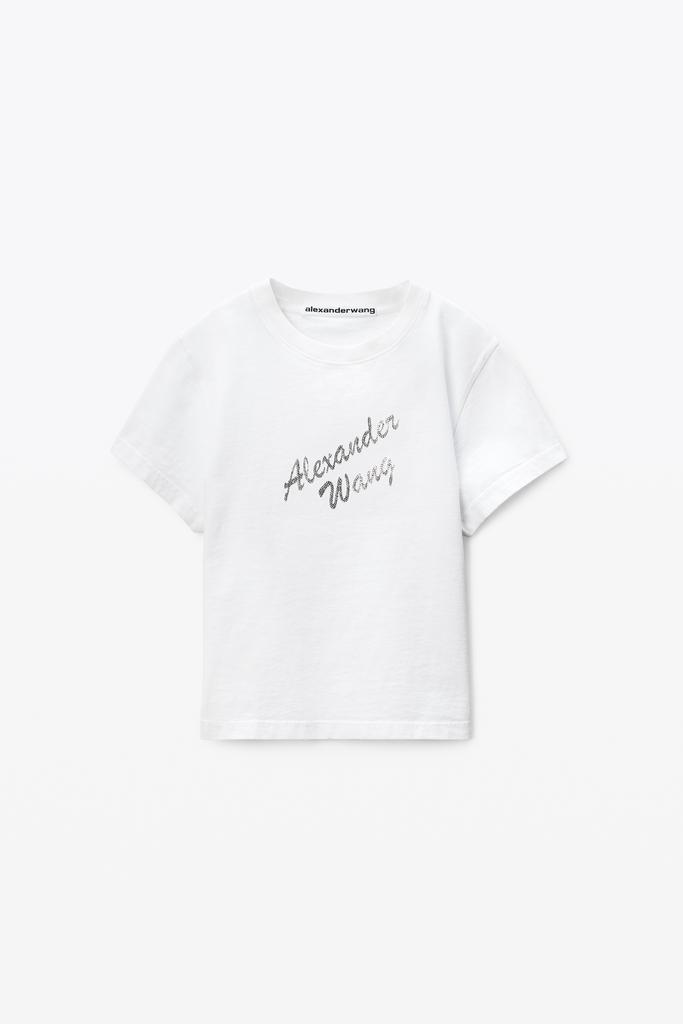 Alexander Wang White Crystal Hotfix & Cotton Logo Tee