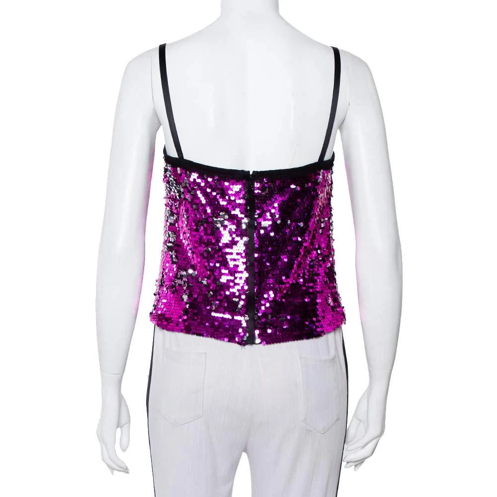 Dolce & Gabbana Dolce & Gabbana Fuschia Pink Sequin Paillette Embellished Camisole Top S 3