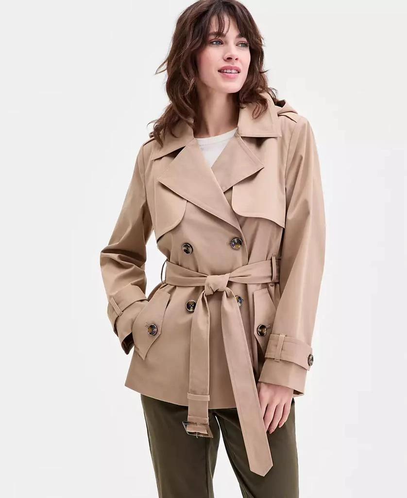 London Fog Women
s Short Double-Breasted Belted Trench Coat