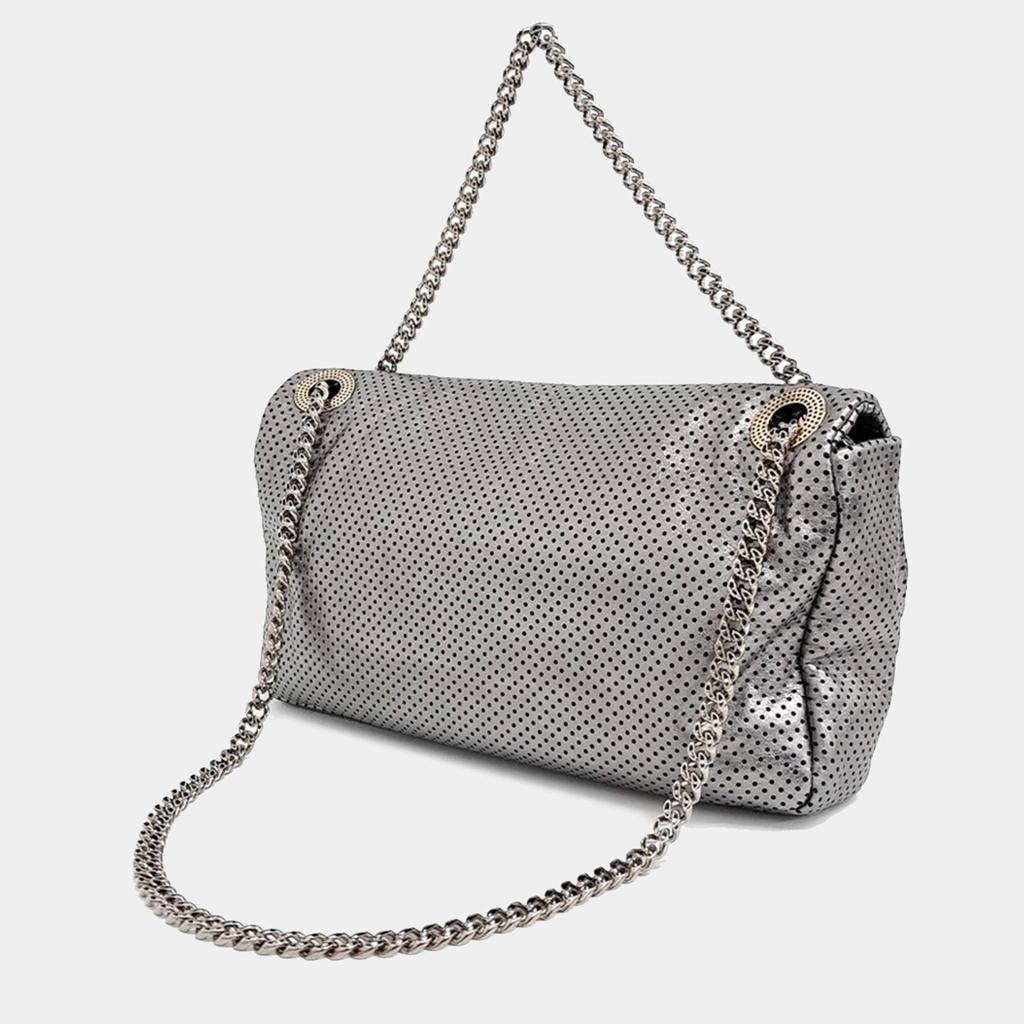 Chanel Chanel Metallic Silver Leather Purpo Chain Shoulder Bag