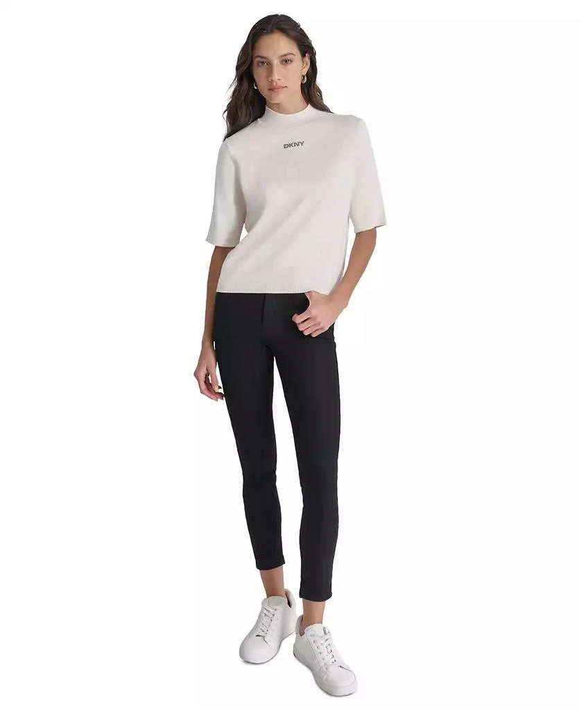 DKNY Jeans Petite Mock-Neck Embellished-Logo Sweater 5