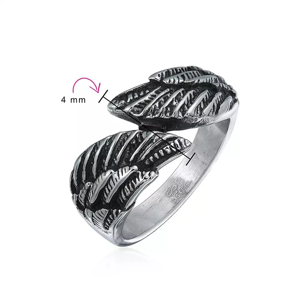 Bling Jewelry Stainless Steel Angel Wing Band Ring Biker Jewelry Oxidized 3