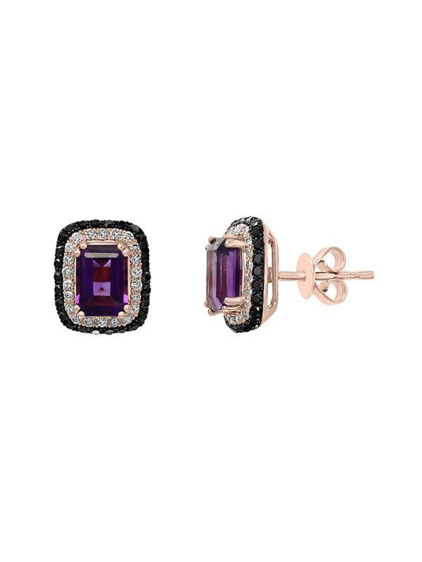 Effy 14K Rose Gold, Amethyst, 0.53 TCW Diamond 
Black 0.53 TCW Diamond Earrings 1