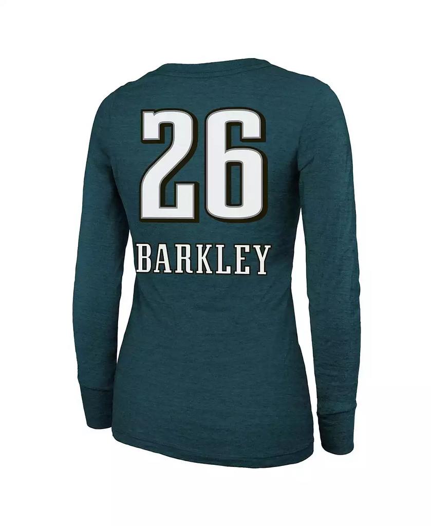 Majestic Women's Saquon Barkley Midnight Green Philadelphia Eagles Super Bowl LIX Player Name Number Tri-Blend Long Sleeve Scoop Neck T-Shirt