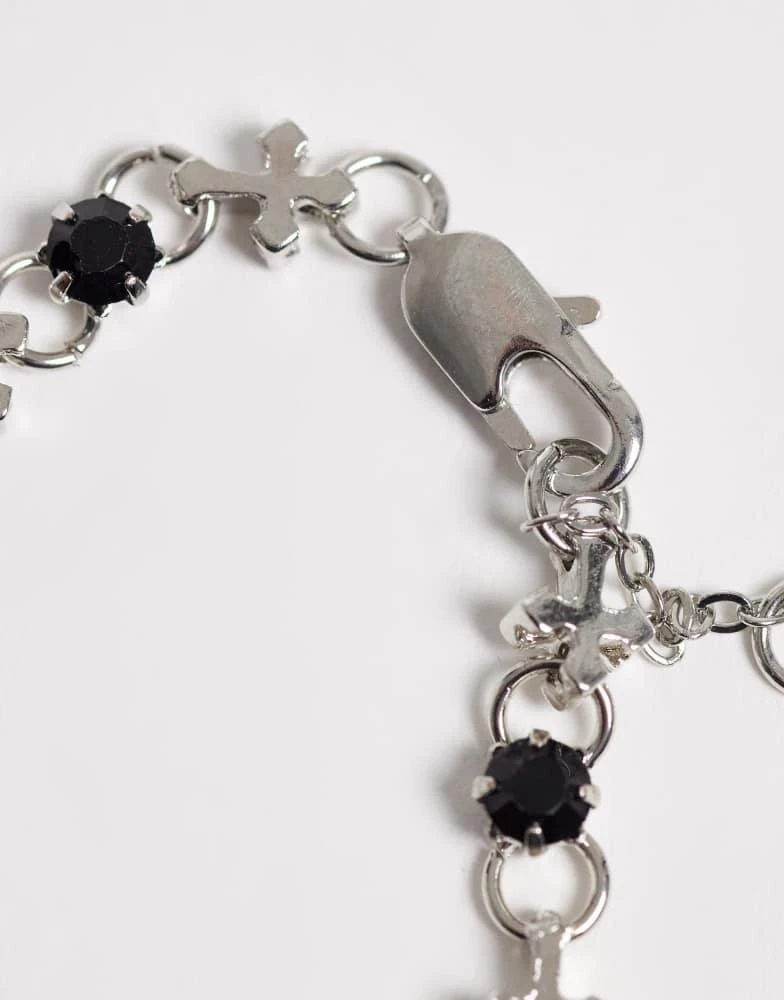 ASOS ASOS DESIGN black stone and cross chain bracelet in silver 2