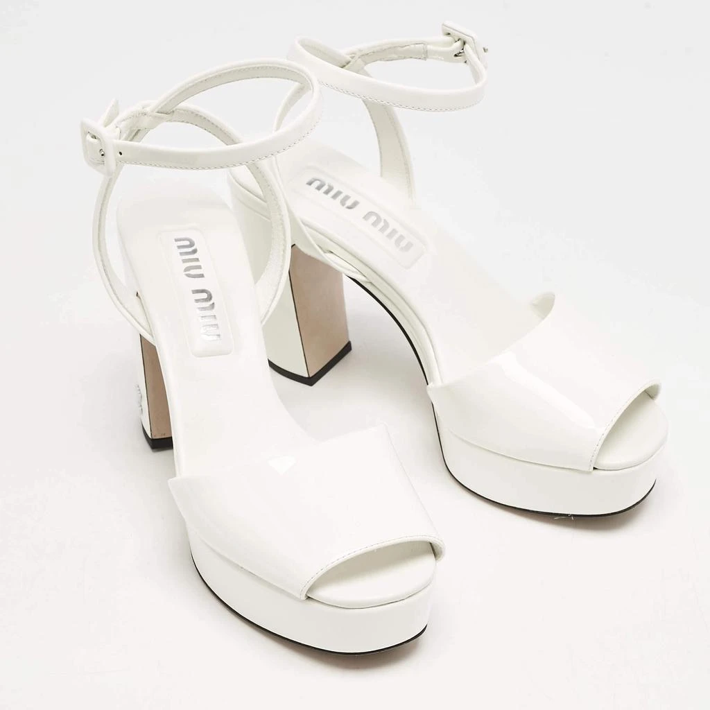 Miu Miu Miu Miu White Patent Leather Platform Ankle Strap Sandals Size 36 4