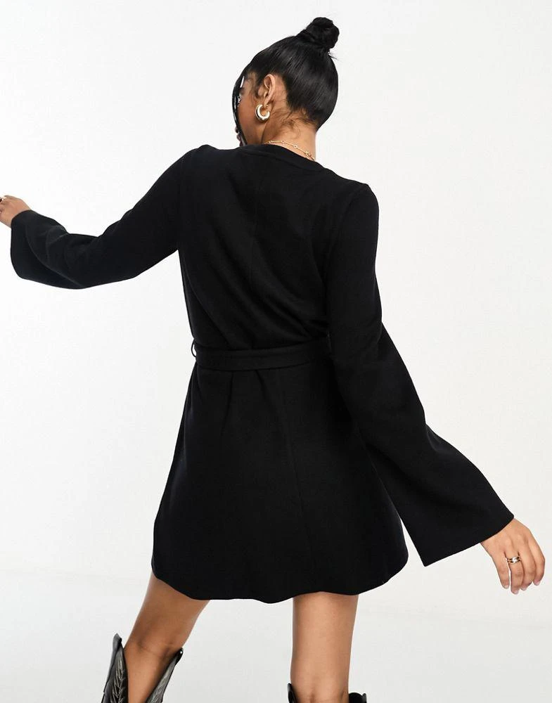 ASOS DESIGN ASOS DESIGN supersoft flare sleeve jumper swing mini dress with belt in black 3