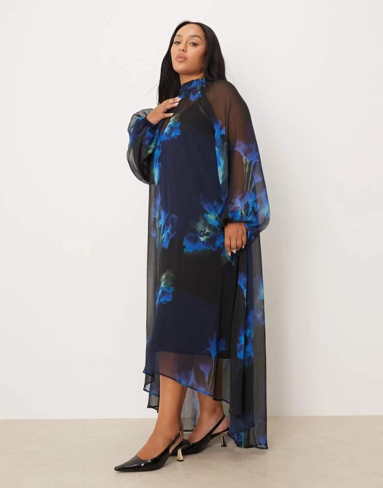 Shop ASOS DESIGN Curve tie neck maxi smock dress with high low hem in blue  floral on Sale at BeyondStyle  Get Lowest price in three month ASOS DESIGN  Curve tie neck