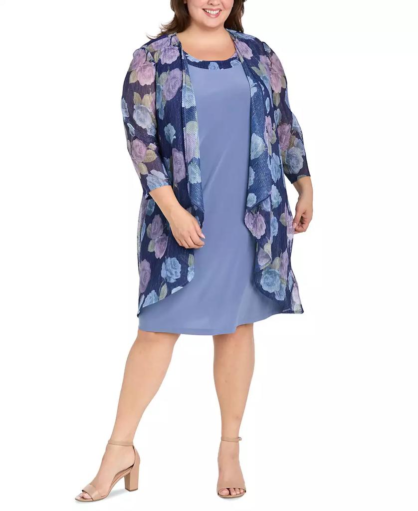 R & M Richards Plus Size Printed Mesh Jacket & Necklace Dress