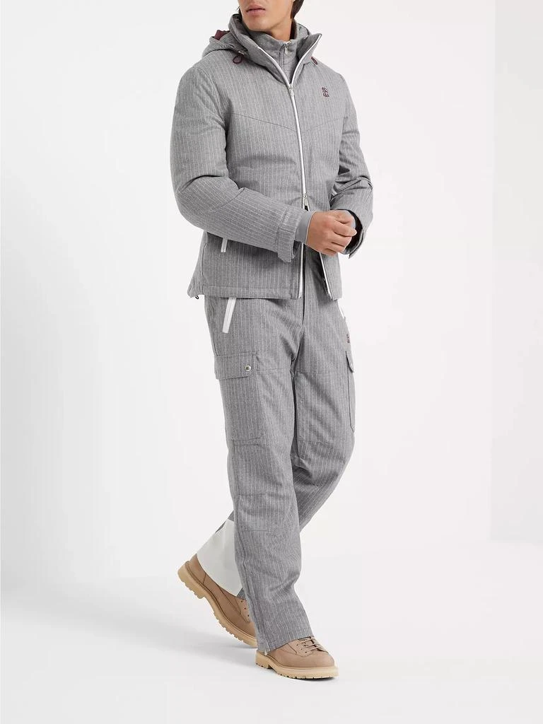 Brunello Cucinelli Bonded Narrow Chalk Stripe Virgin Wool Flannel Mountain Parka with Thermore Padding 6
