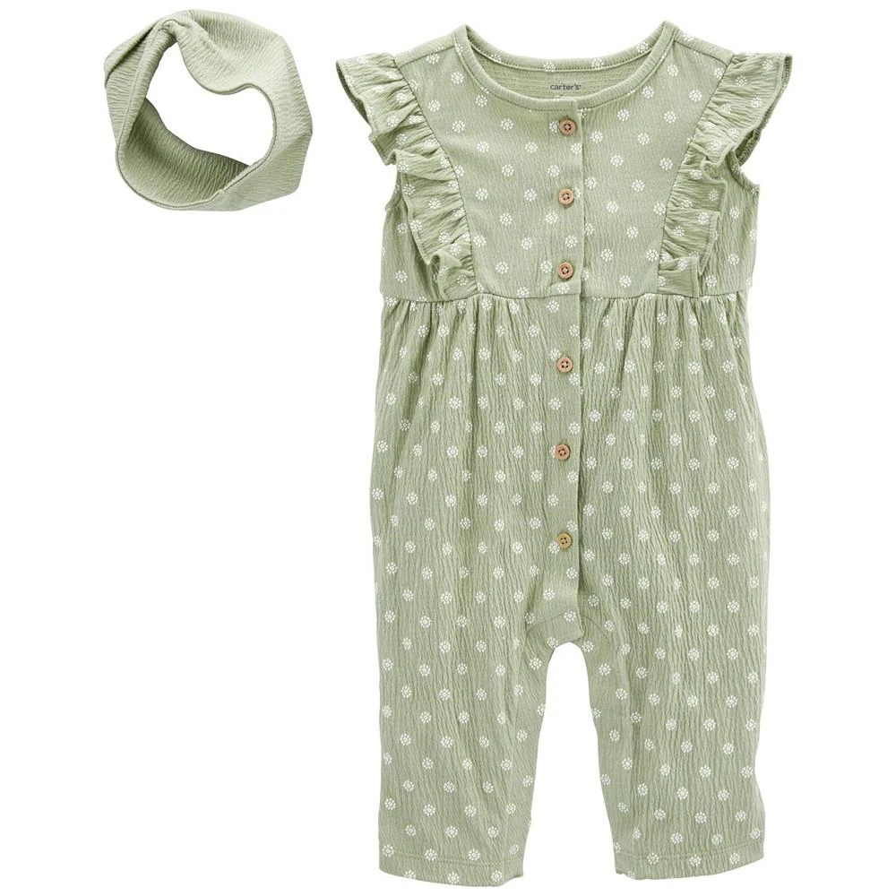 Carter's Baby Girls Crinkle Jersey Jumpsuit and Headwrap, 2 Piece Set