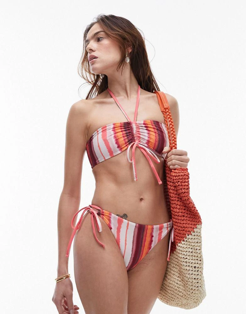 Topshop Topshop halter bikini top in abstract pink stripe 1