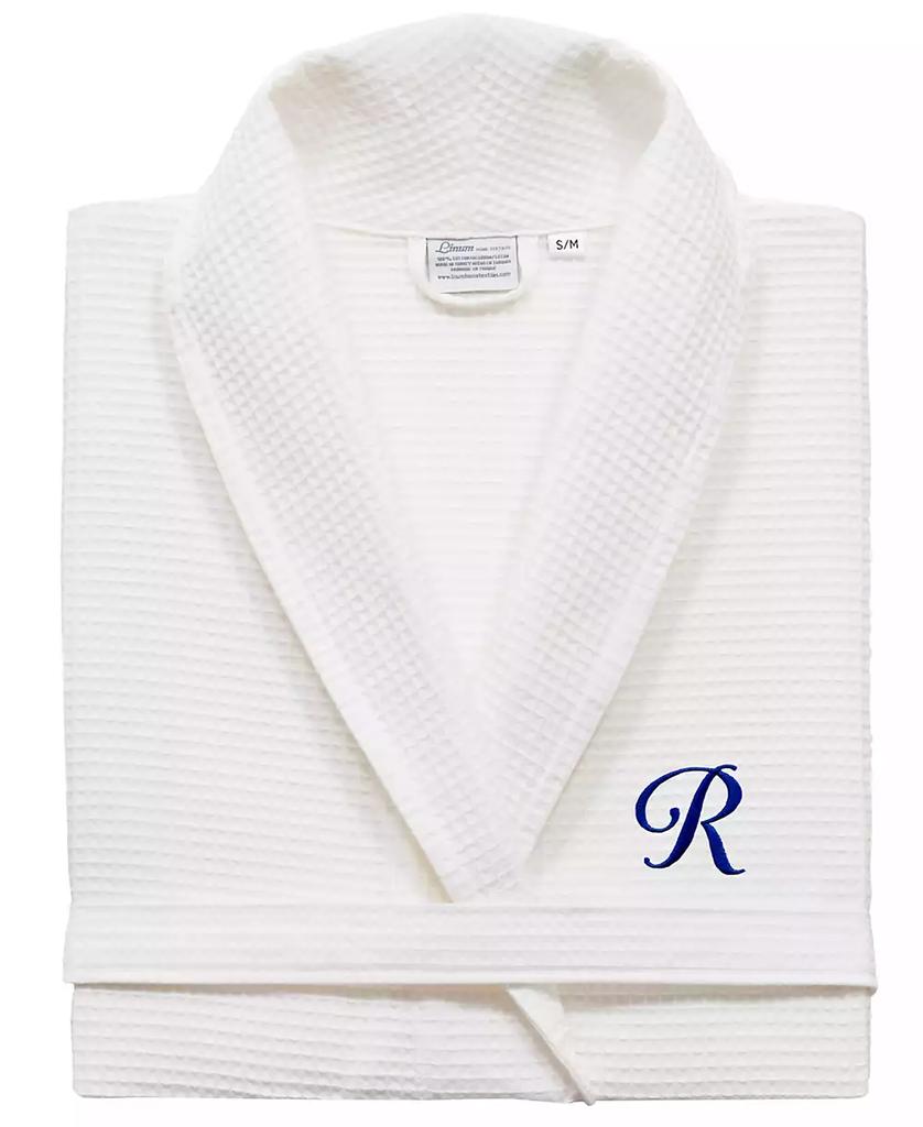 Linum Home Textiles Personalized Unisex Navy Embroidered Turkish Cotton Waffle Weave Bathrobe