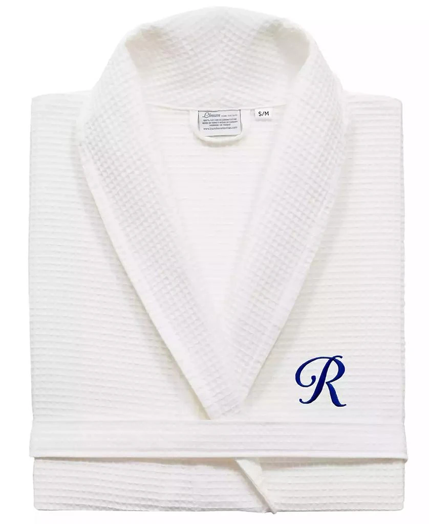 Linum Home Textiles Personalized Unisex Navy Embroidered Turkish Cotton Waffle Weave Bathrobe 1