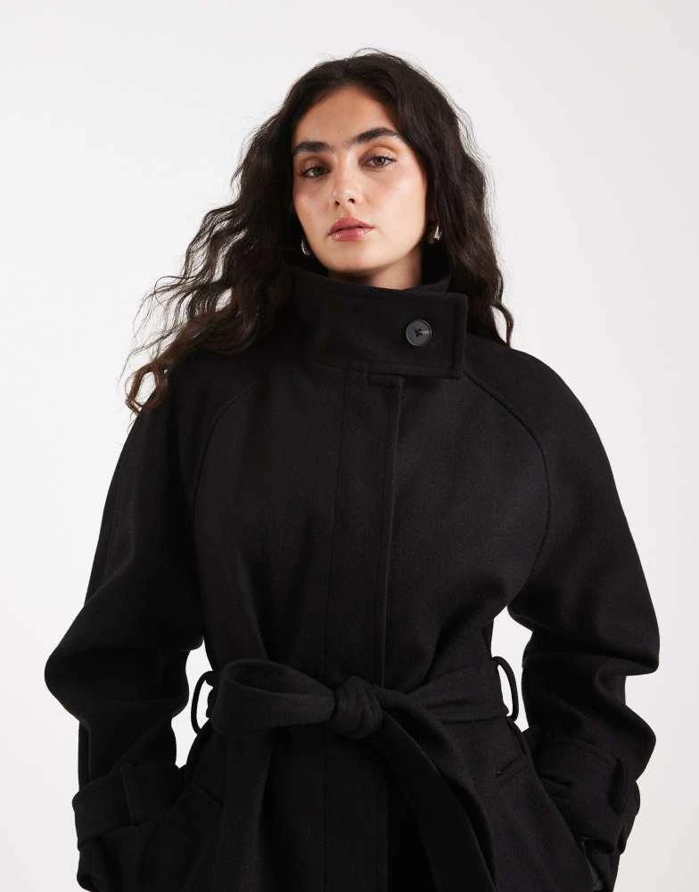 ASOS ASOS DESIGN funnel neck longline formal trench coat in black 2