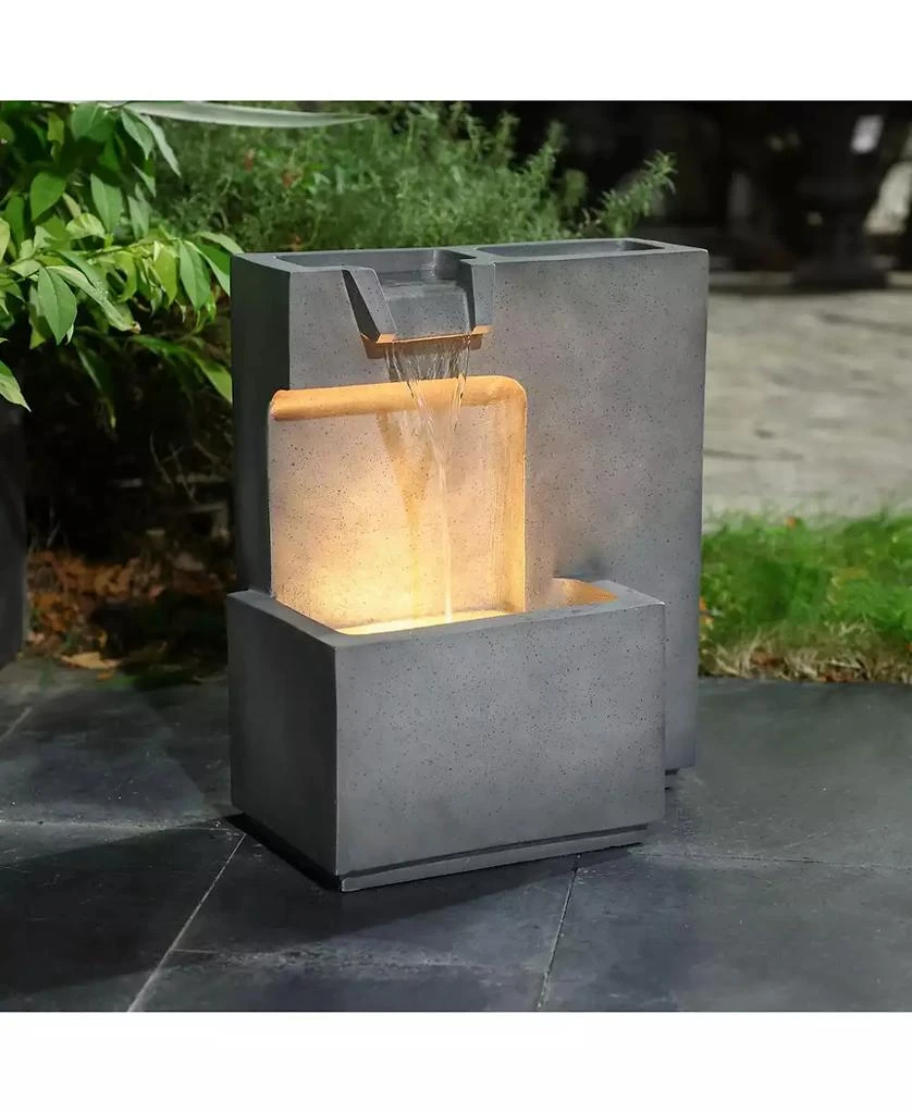 LuxenHome Cascading Gray with Speckled Black Rectangle 20-Inch Tall Resin Garden Fountain with Lights and Planter 3