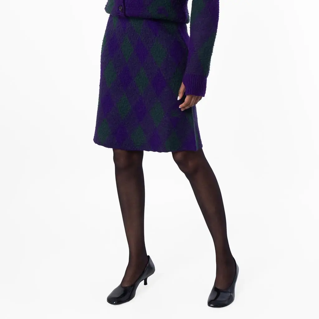 Burberry Vintage Check Frayed-Edge Wool Skirt