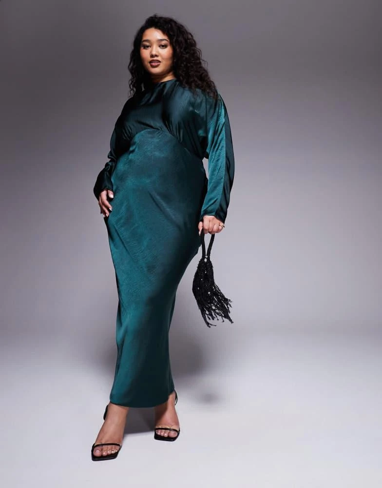 ASOS Design Curve satin batwing maxi dress in forest green-Purple ASOS Design Curve satin batwing maxi dress in forest green-Purple