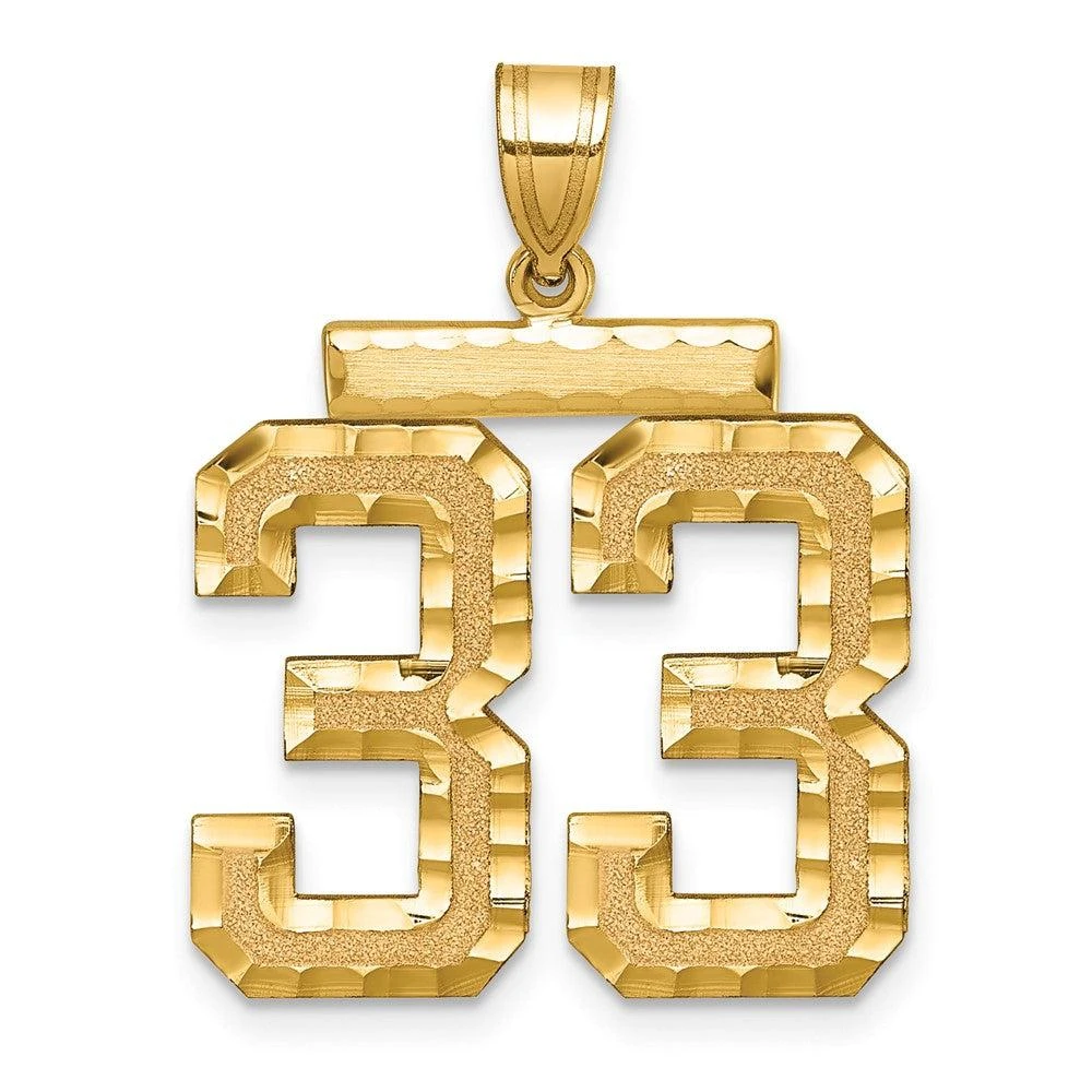 preivew 14k Yellow Gold Large Brushed Diamond-cut Number Charm Pendant color