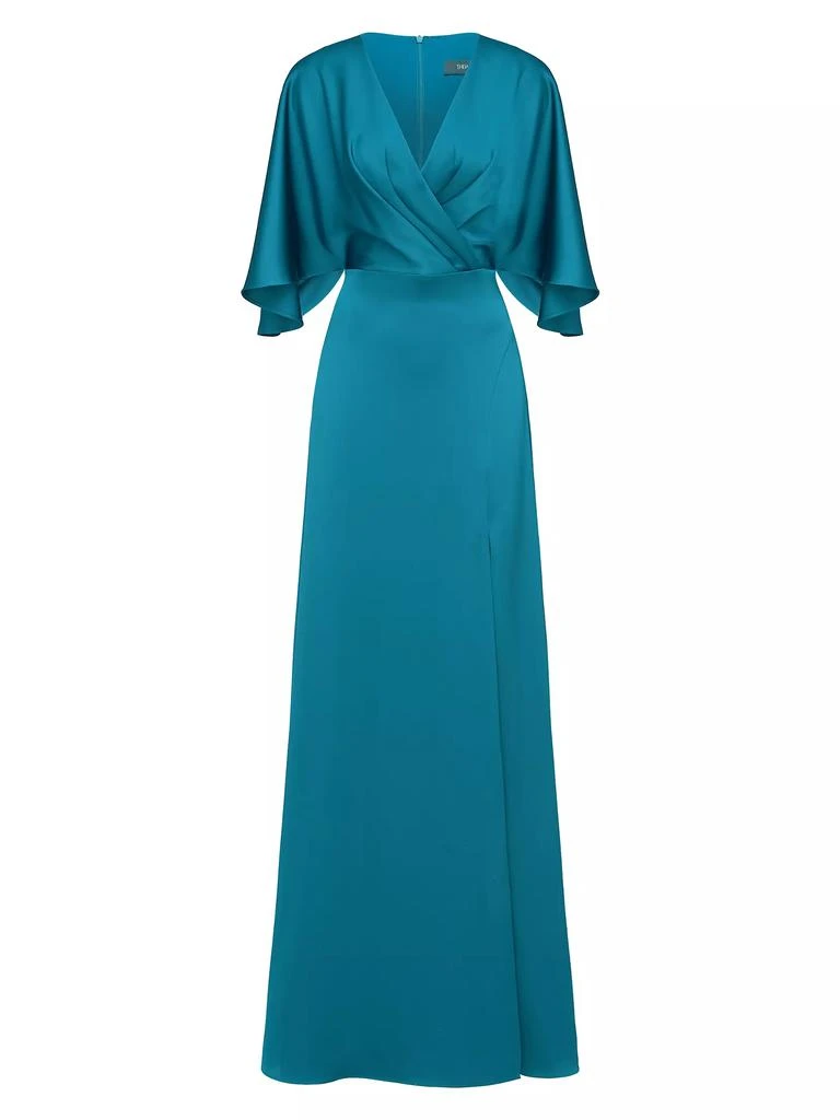 Theia Waverly Satin Flutter-Sleeve Gown 1