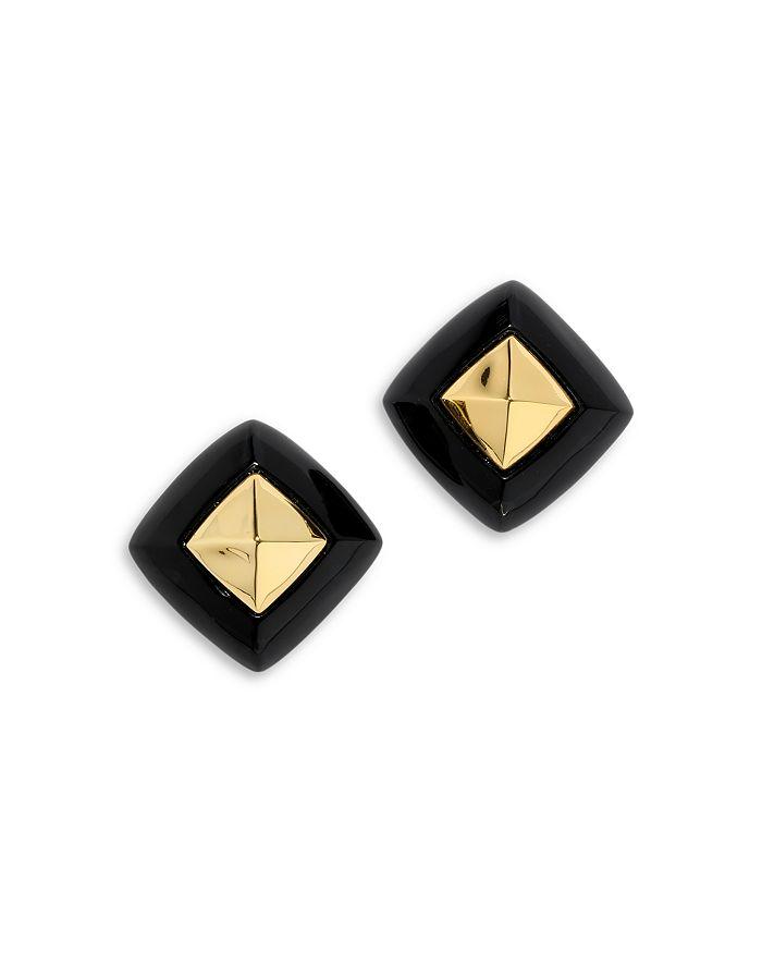 Alexis Bittar Luminous Lucite Armor Black Framed Diamond Shape Drop Earrings in 14K Gold Plated