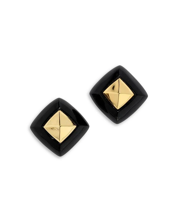 Alexis Bittar Luminous Lucite Armor Black Framed Diamond Shape Drop Earrings in 14K Gold Plated 1