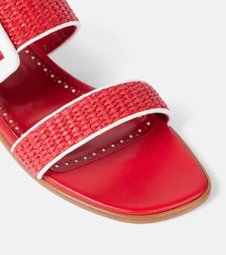 Manolo Blahnik Tituba leather-trimmed raffia sandals 5