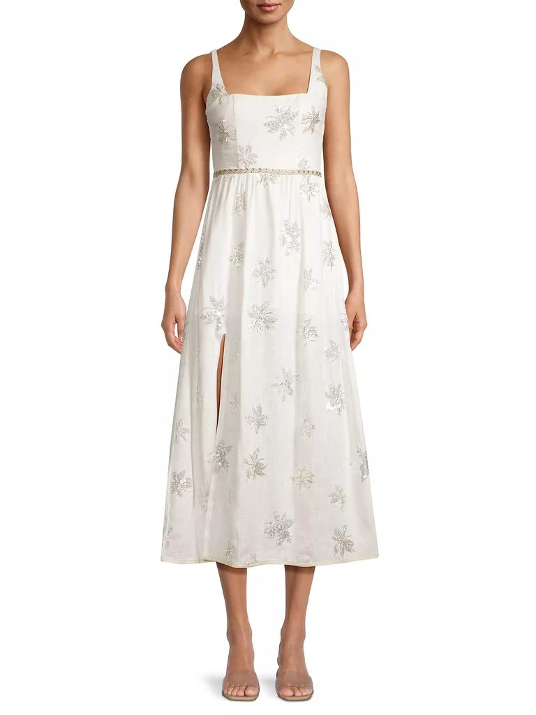 Waimari Lucid Dreams Olivia Floral Sequined Linen-Blend Fit & Flare Midi-Dress 3
