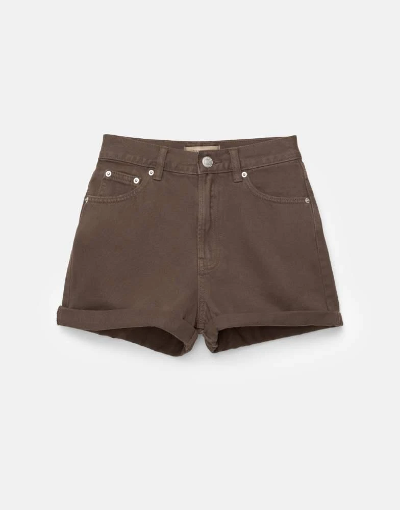 Pull&Bear Pull&Bear denim turn up mom shorts in brown 3