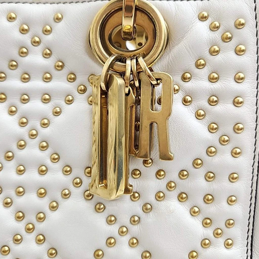 Dior Christian Dior Ivory Leather Studded Cannage Medium Lady Dioe Top Handle Bag 3