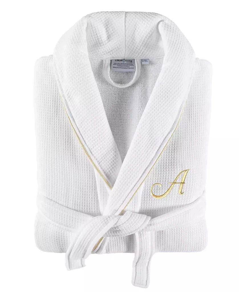 Linum Home Textiles Textiles 100% Turkish Cotton Unisex Personalized Waffle Weave Terry Bathrobe with Satin Piped Trim 1