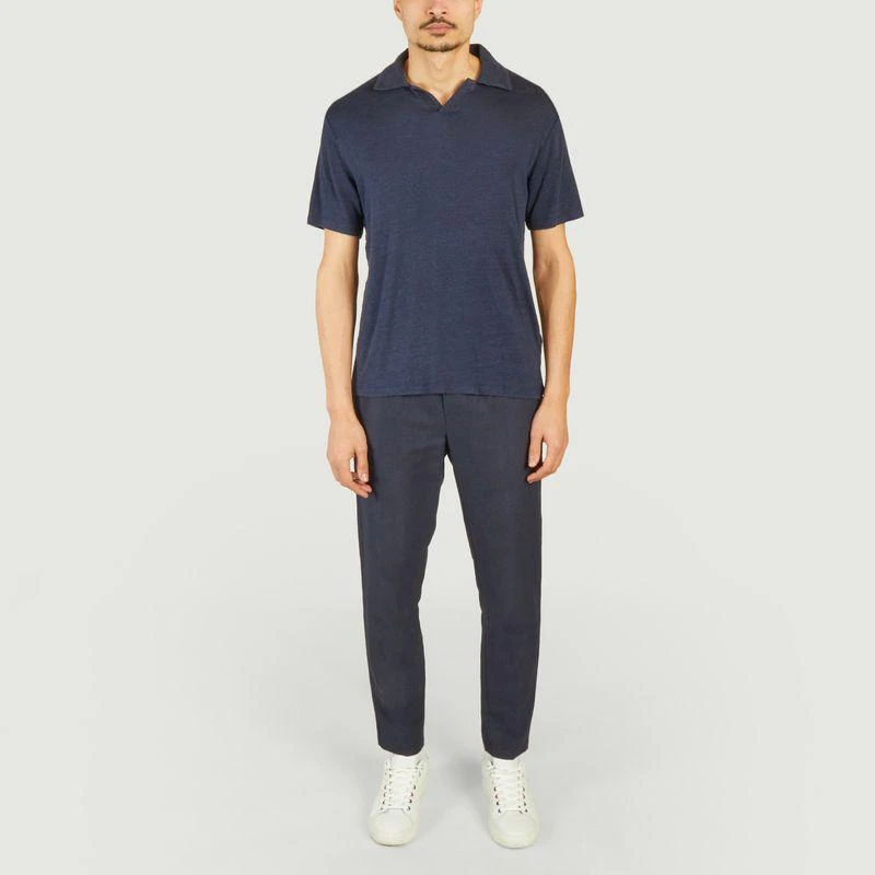 Officine Générale Simon linen polo shirt Night sky OFFICINE GÉNÉRALE 4
