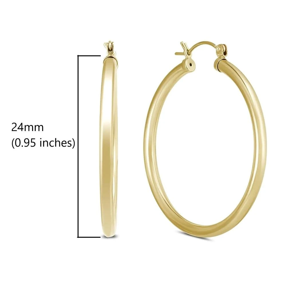 MaxColor 14k Yellow Gold 3MM Thick Tube Hoop Earrings 5